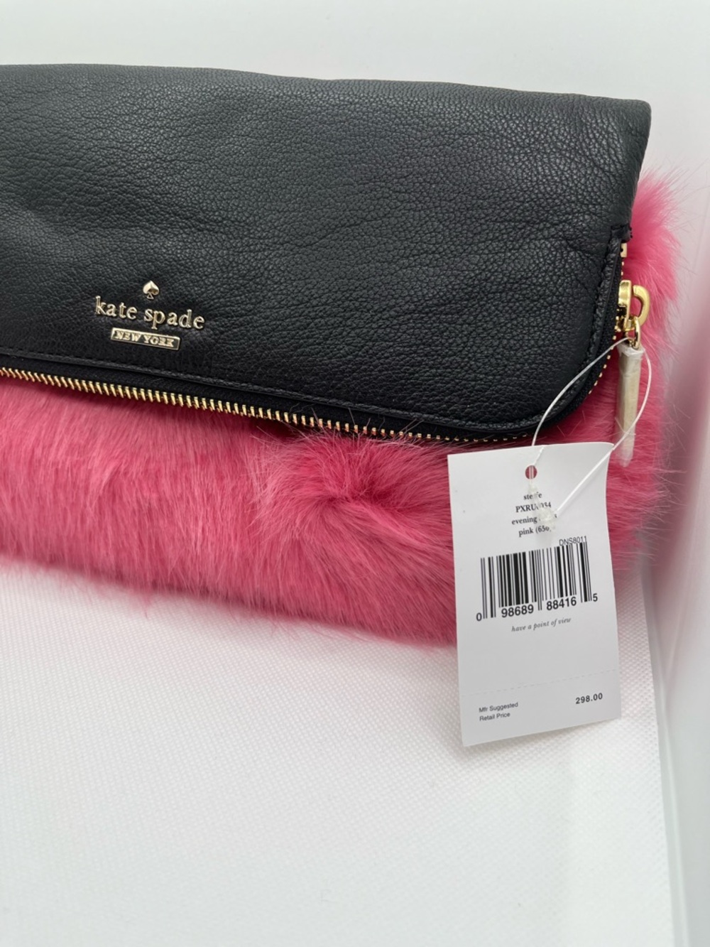 kate spade Pink Faux Fur and Black Leather Foldover Wristlet - Picture 2 of 4